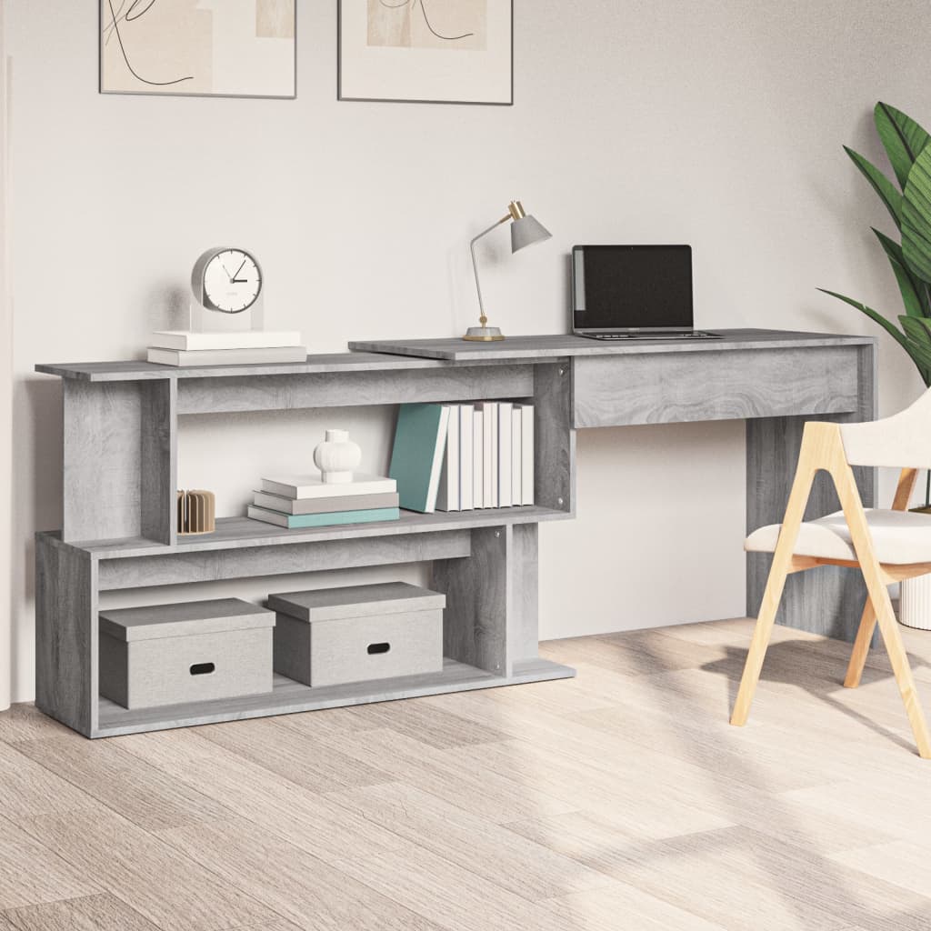 Corner writing desk, grey oak, 200x50x76cm, wood