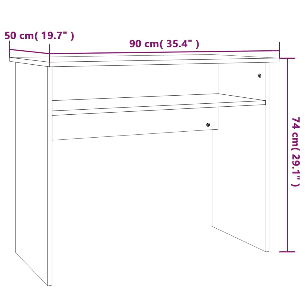Writing desk, smoked oak, 90x50x74cm, engineered wood