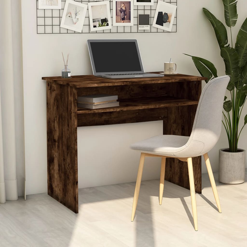 Writing desk, smoked oak, 90x50x74cm, engineered wood