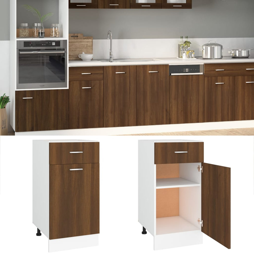 Base cabinet with drawer, "Lyon", brown, 40x46x81.5cm