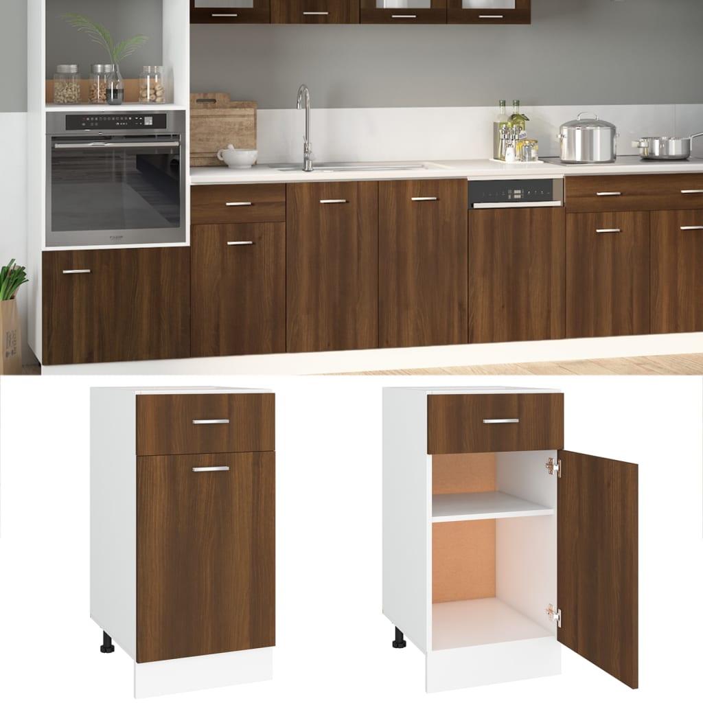 Base cabinet with drawer, "Lyon", brown, 40x46x81.5cm