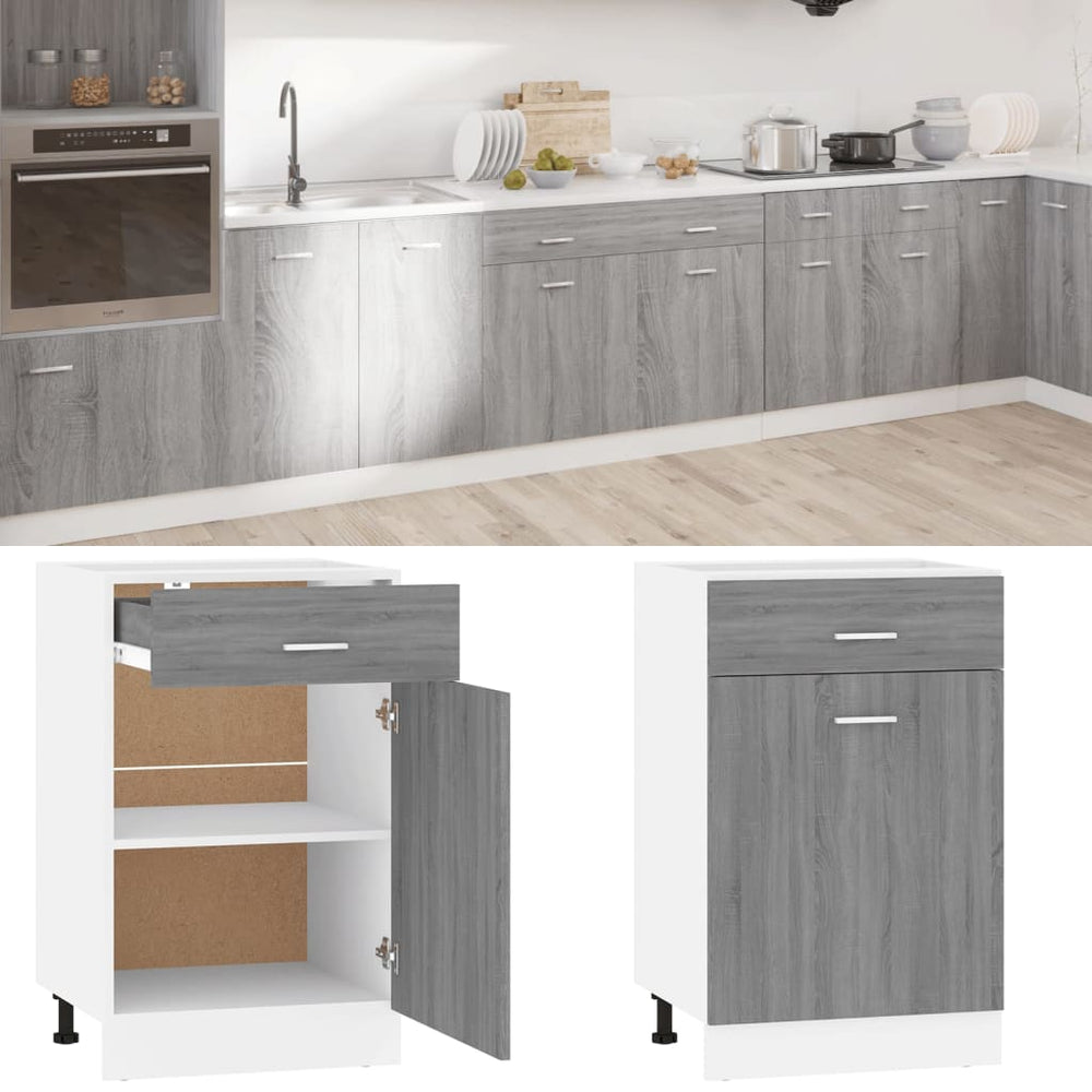 Base cabinet with drawer, "Lyon", grey, 50x46x81.5cm