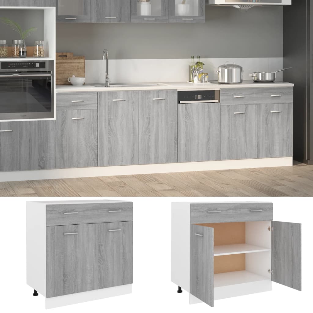 Base cabinet with drawer, "Lyon", gray, 80x46x81.5cm
