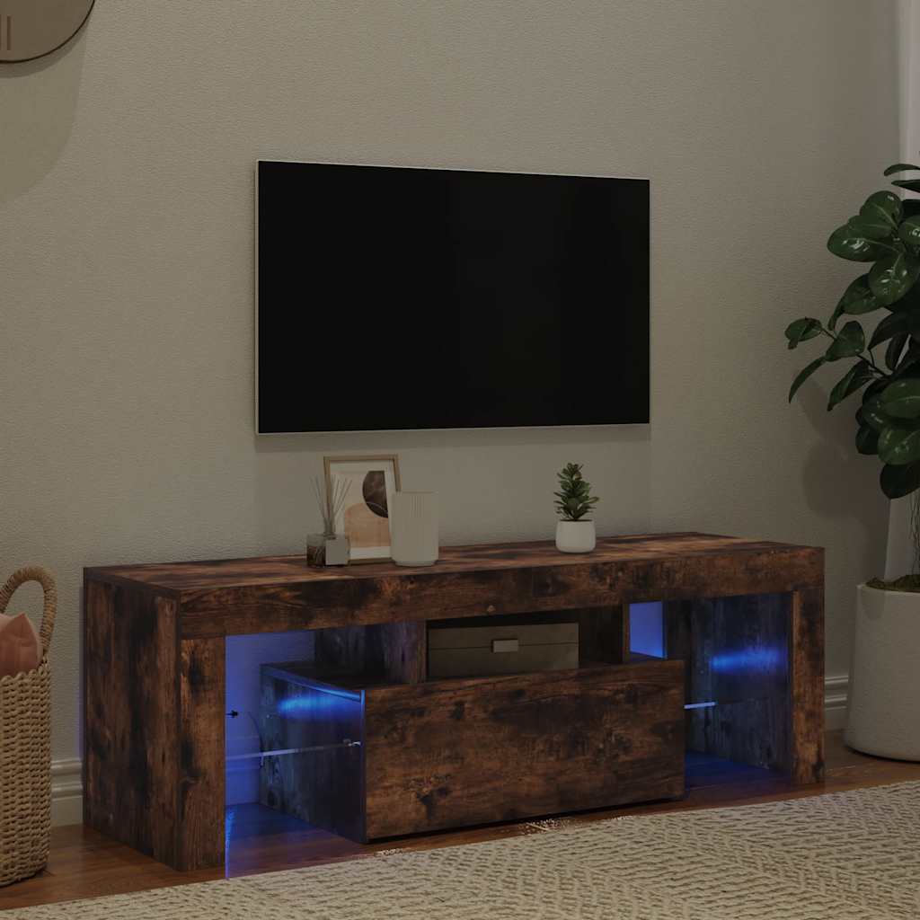 Televizoriaus spintelė su LED, dūminio ąžuolo, 120x35x40cm