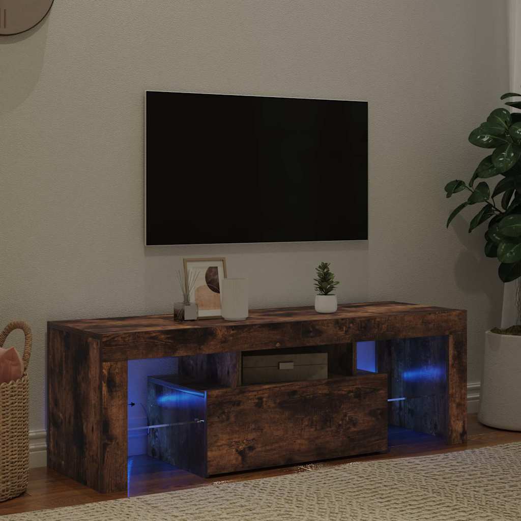 TV skapītis ar LED apgaismojumu, dūmu ozols, 120x35x40cm