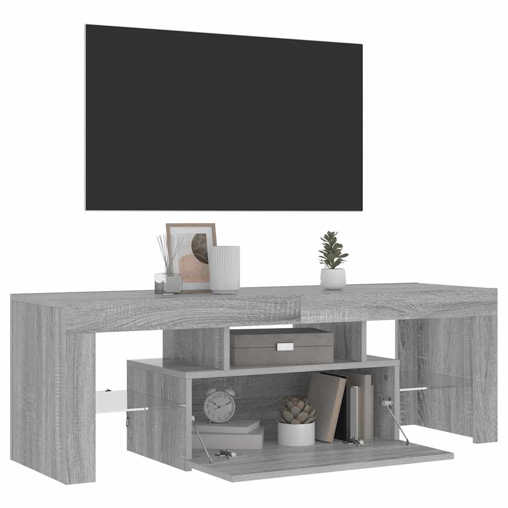 TV skapītis ar LED, pelēks ozols, 120x35x40cm