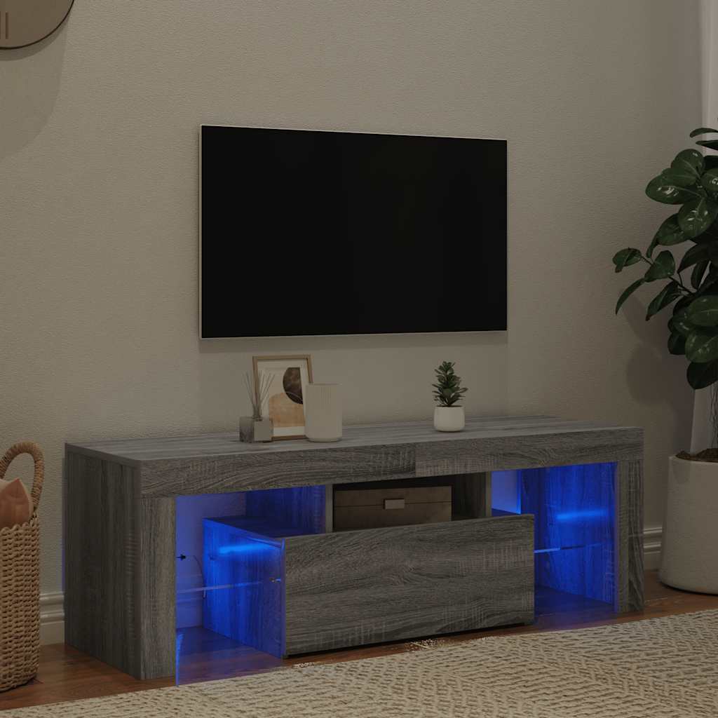 TV skapītis ar LED, pelēks ozols, 120x35x40cm
