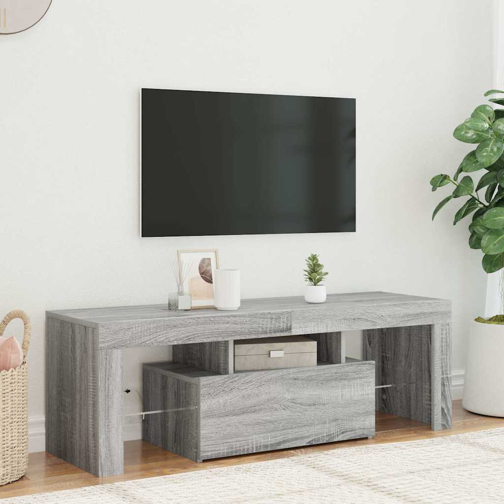 TV skapītis ar LED, pelēks ozols, 120x35x40cm