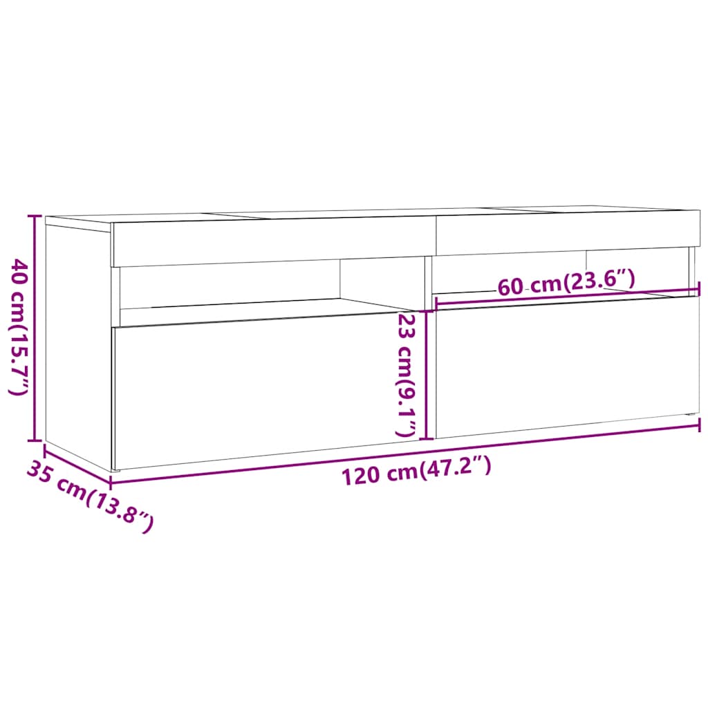 Televizoriaus spintelė su LED, dūminio ąžuolo, 120x35x40cm