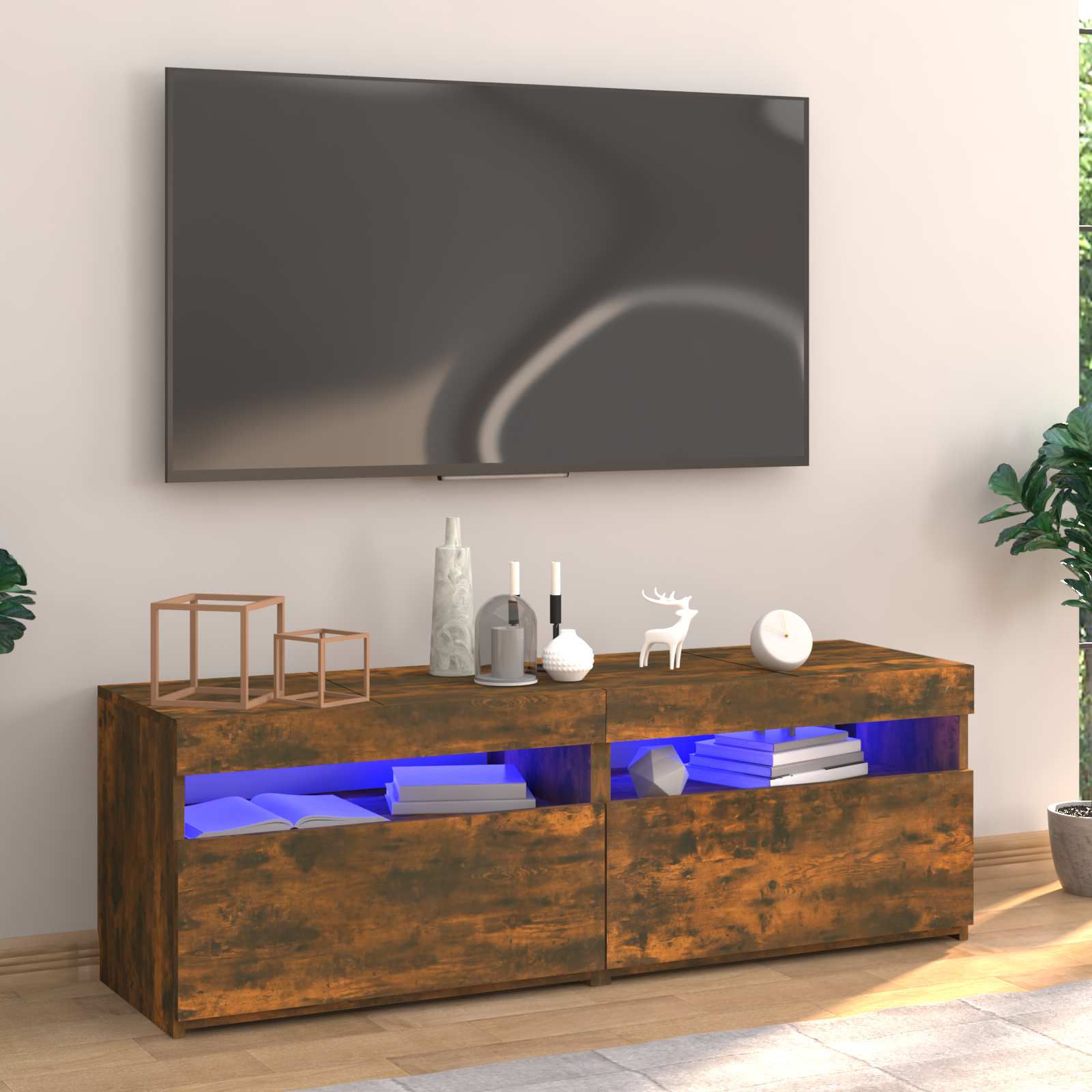 Televizoriaus spintelė su LED, dūminio ąžuolo, 120x35x40cm