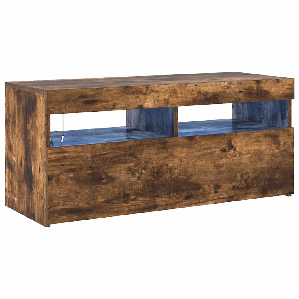 TV spintelė su LED apšvietimu, dūminio ąžuolo, 90x35x40cm