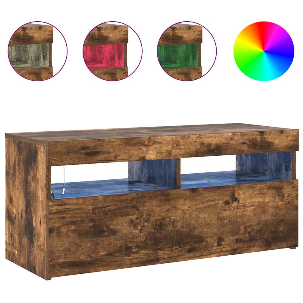 TV spintelė su LED apšvietimu, dūminio ąžuolo, 90x35x40cm