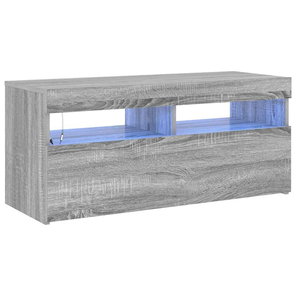 TV spintelė su LED apšvietimu, pilka ąžuolo, 90x35x40cm