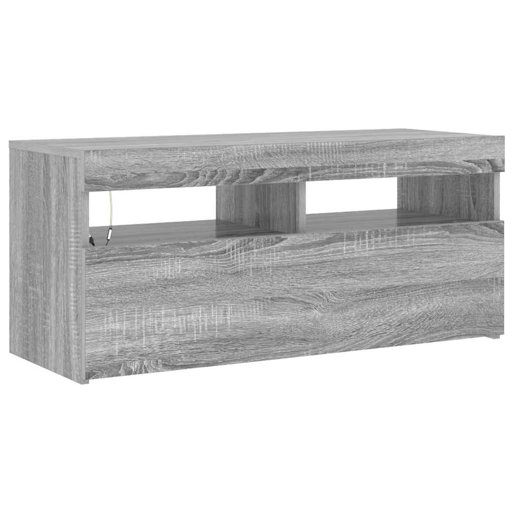 TV spintelė su LED apšvietimu, pilka ąžuolo, 90x35x40cm