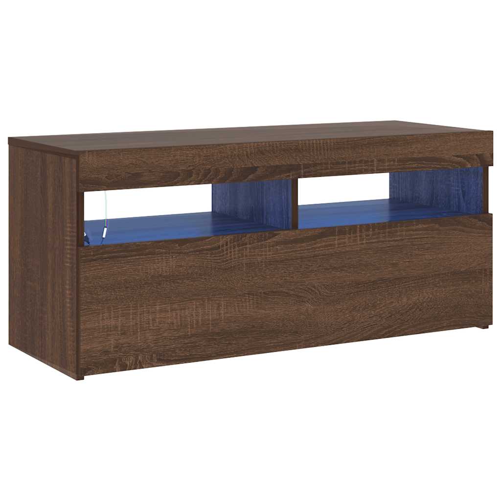 TV spintelė su LED apšvietimu, ruda ąžuolo, 90x35x40cm