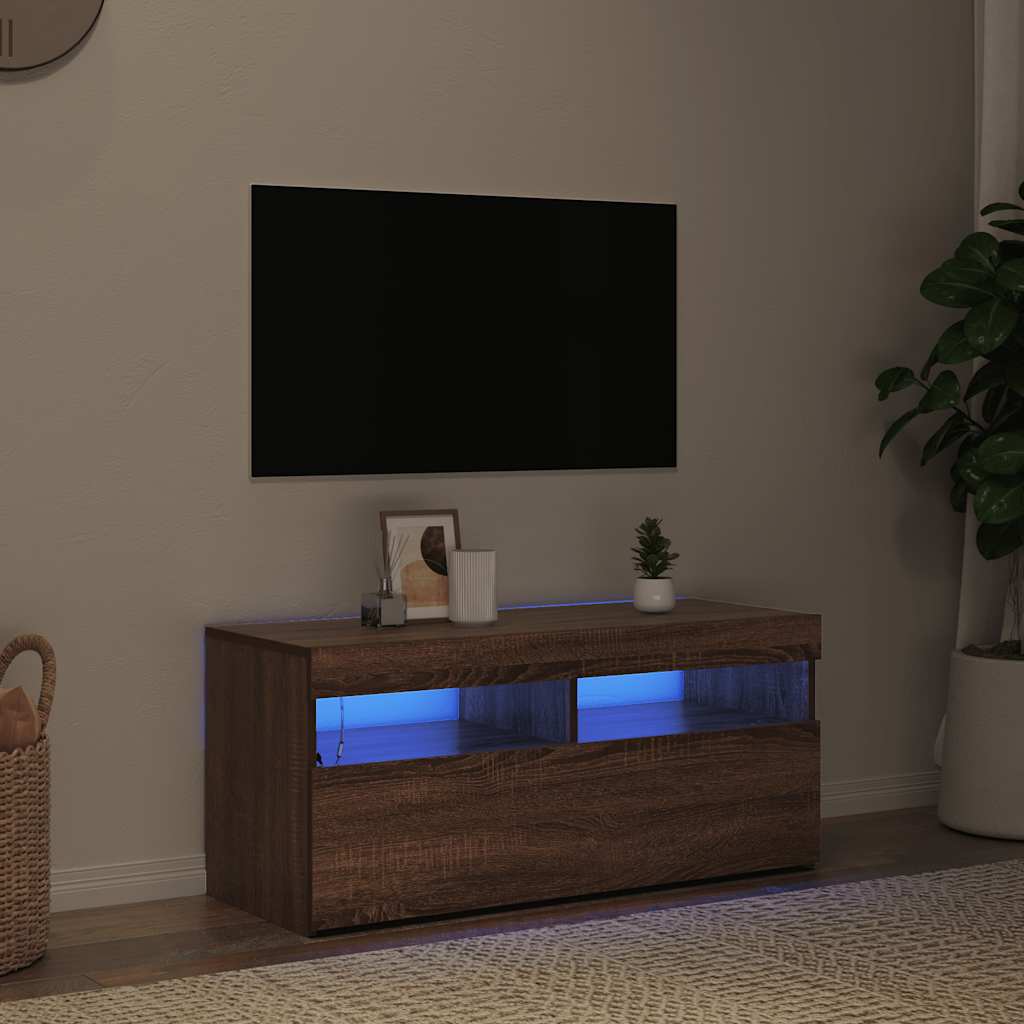 TV spintelė su LED apšvietimu, ruda ąžuolo, 90x35x40cm