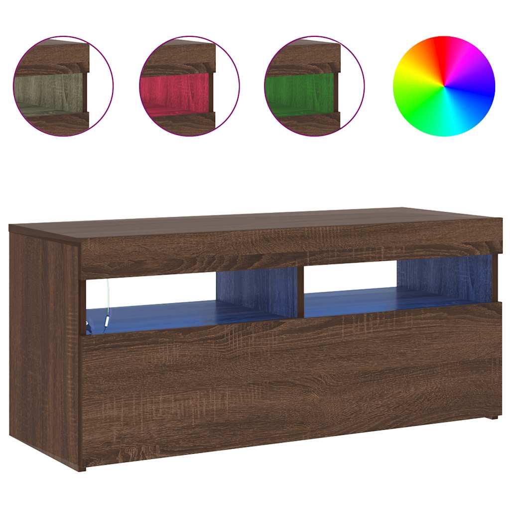 TV spintelė su LED apšvietimu, ruda ąžuolo, 90x35x40cm