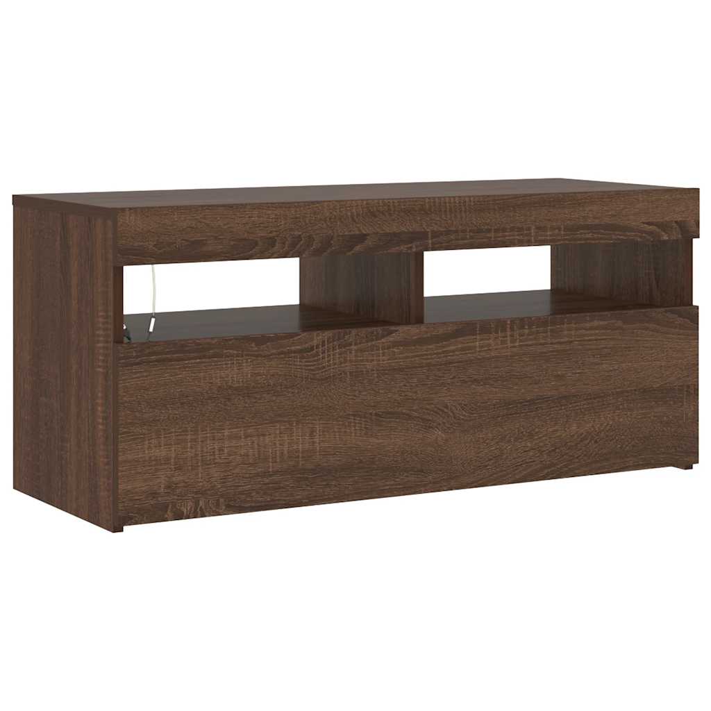 TV spintelė su LED apšvietimu, ruda ąžuolo, 90x35x40cm