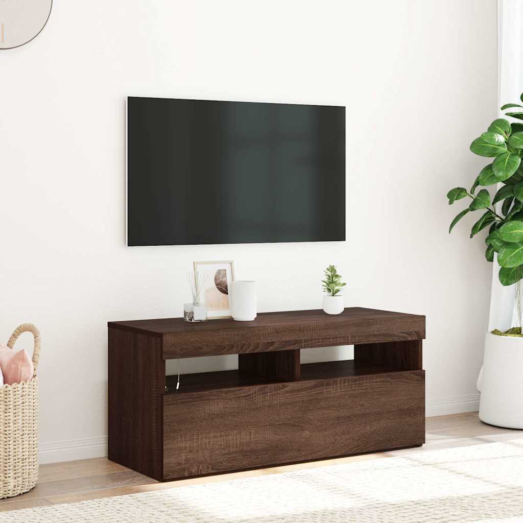 TV spintelė su LED apšvietimu, ruda ąžuolo, 90x35x40cm