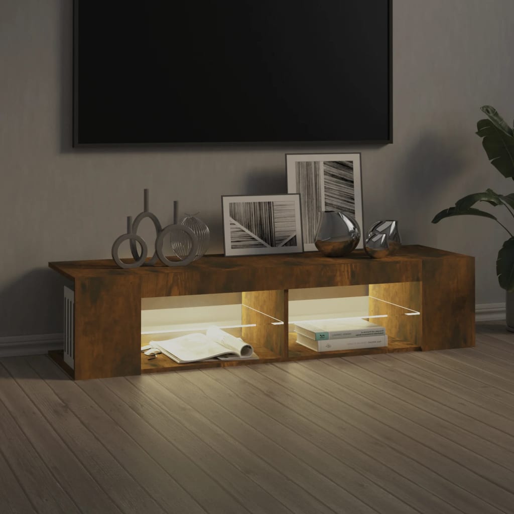 Televizoriaus spintelė su LED, dūminio ąžuolo, 135x39x30cm