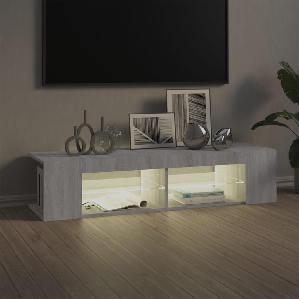 TV skapītis ar LED, pelēks ozols, 135x39x30cm