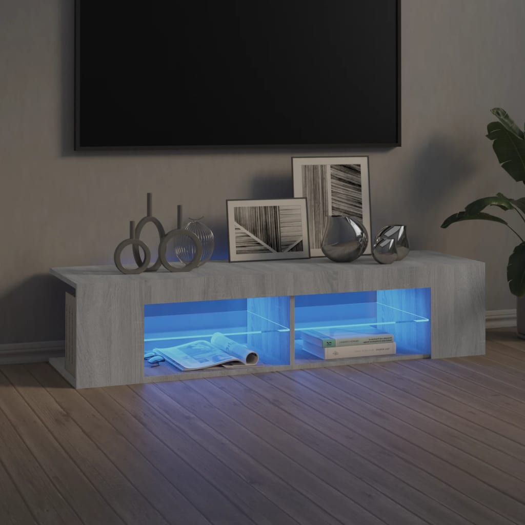 TV skapītis ar LED, pelēks ozols, 135x39x30cm