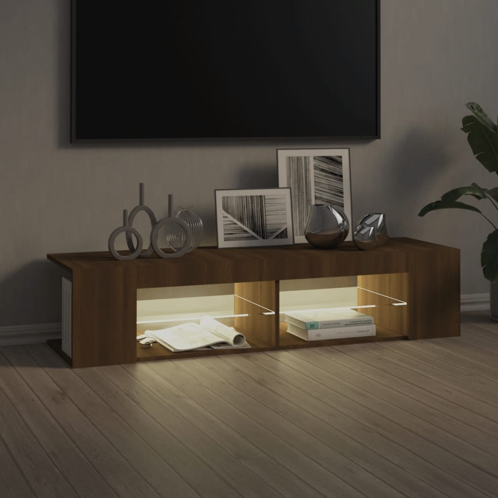TV cabinet with LED, brown oak, 135x39x30cm