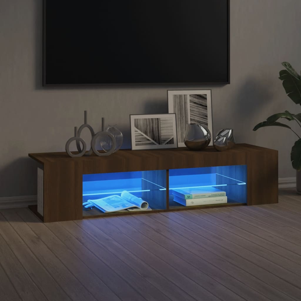 TV cabinet with LED, brown oak, 135x39x30cm