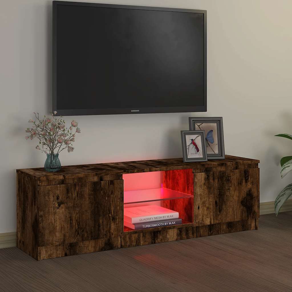 TV skapītis ar LED apgaismojumu, dūmu ozols, 120x30x36cm