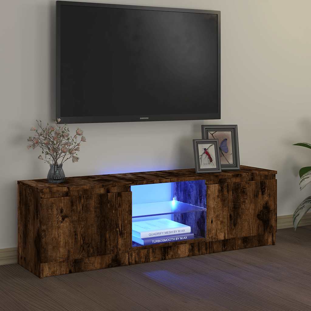 TV skapītis ar LED apgaismojumu, dūmu ozols, 120x30x36cm