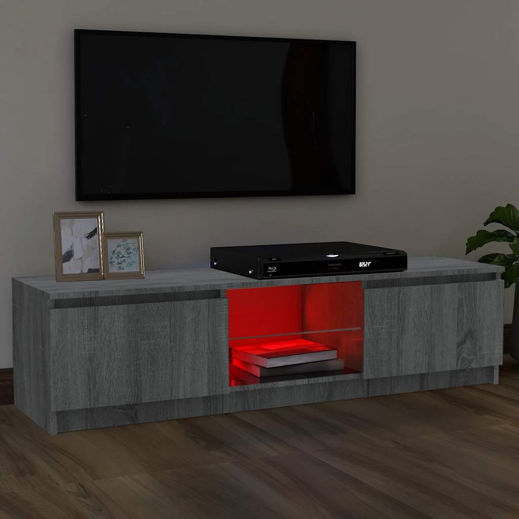 TV spintelė su LED apšvietimu, pilka ąžuolo, 120x30x36cm