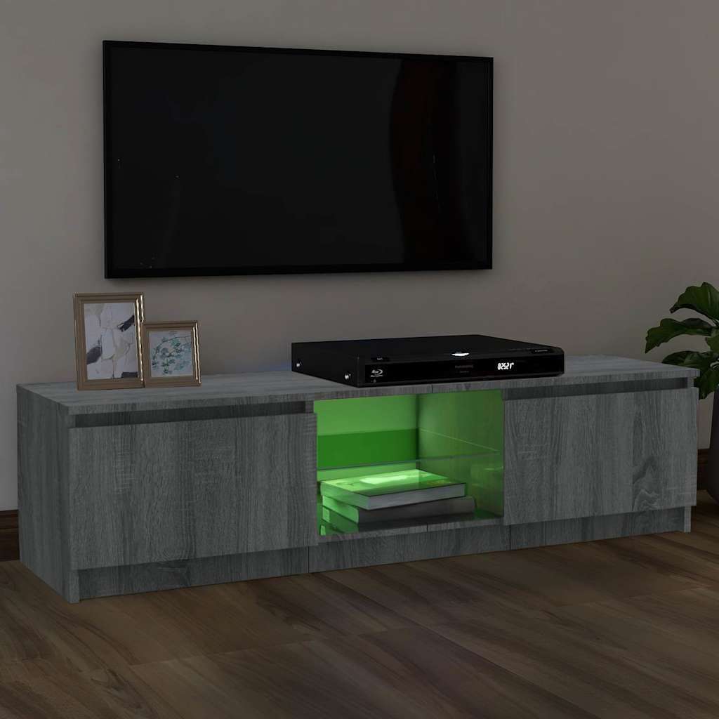 TV spintelė su LED apšvietimu, pilka ąžuolo, 120x30x36cm