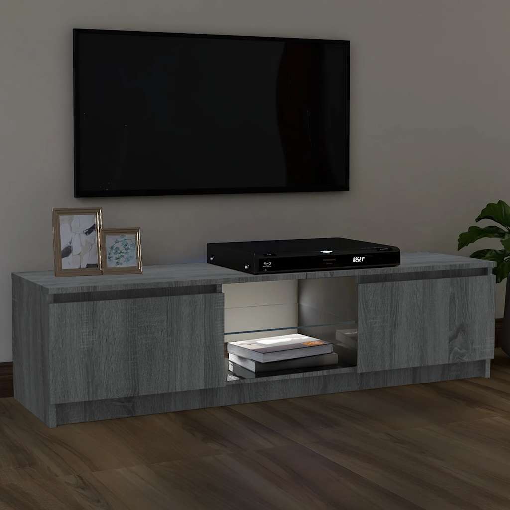 TV spintelė su LED apšvietimu, pilka ąžuolo, 120x30x36cm