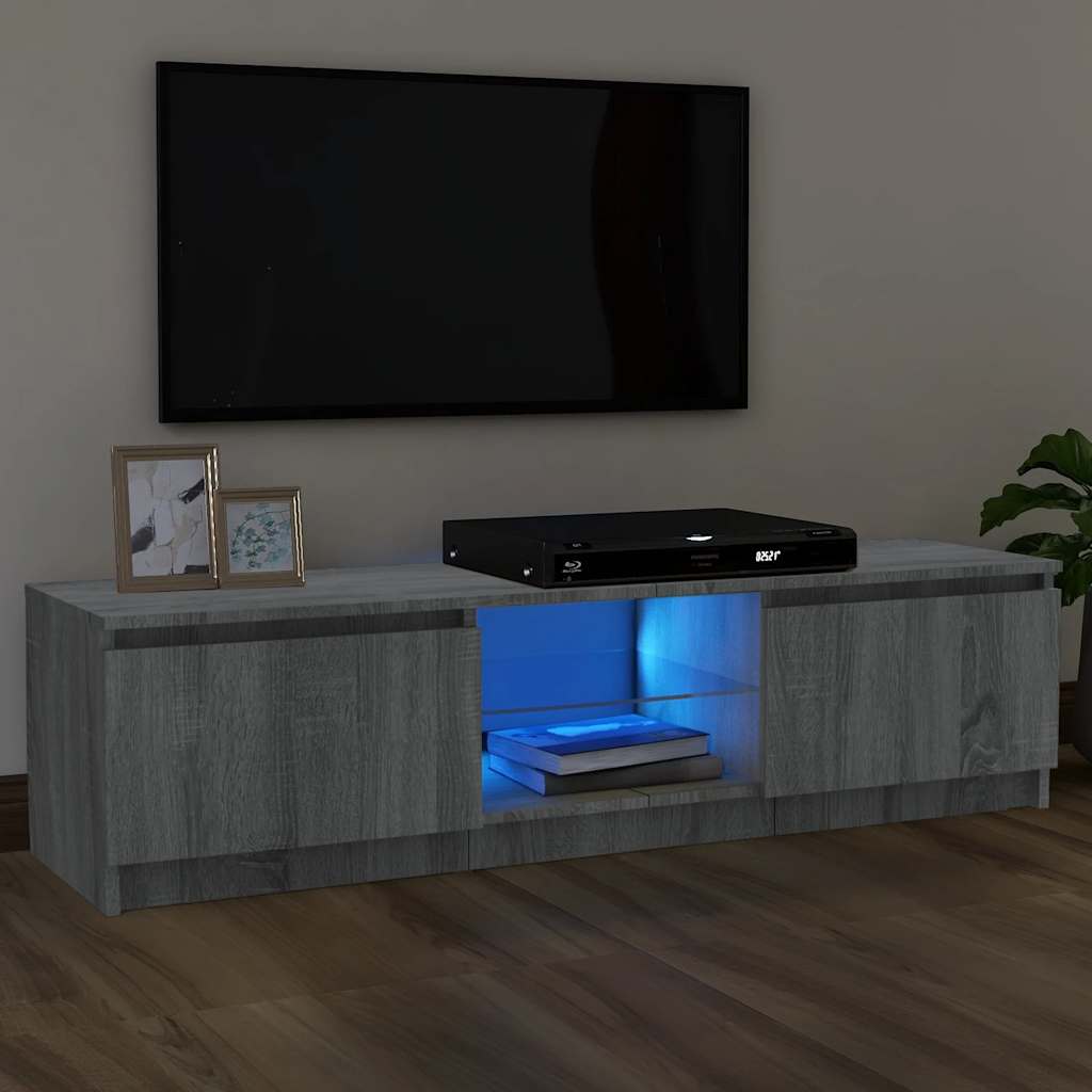 TV spintelė su LED apšvietimu, pilka ąžuolo, 120x30x36cm