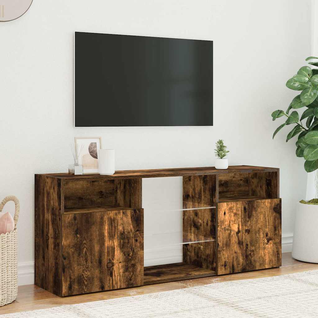Televizora skapītis ar LED apgaismojumu, dūmu ozols, 120x30x50cm