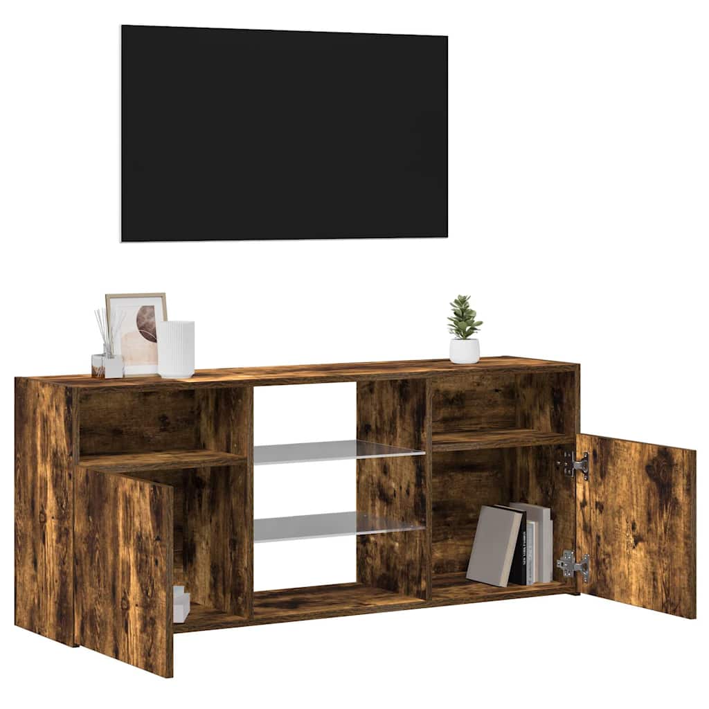 Televizora skapītis ar LED apgaismojumu, dūmu ozols, 120x30x50cm