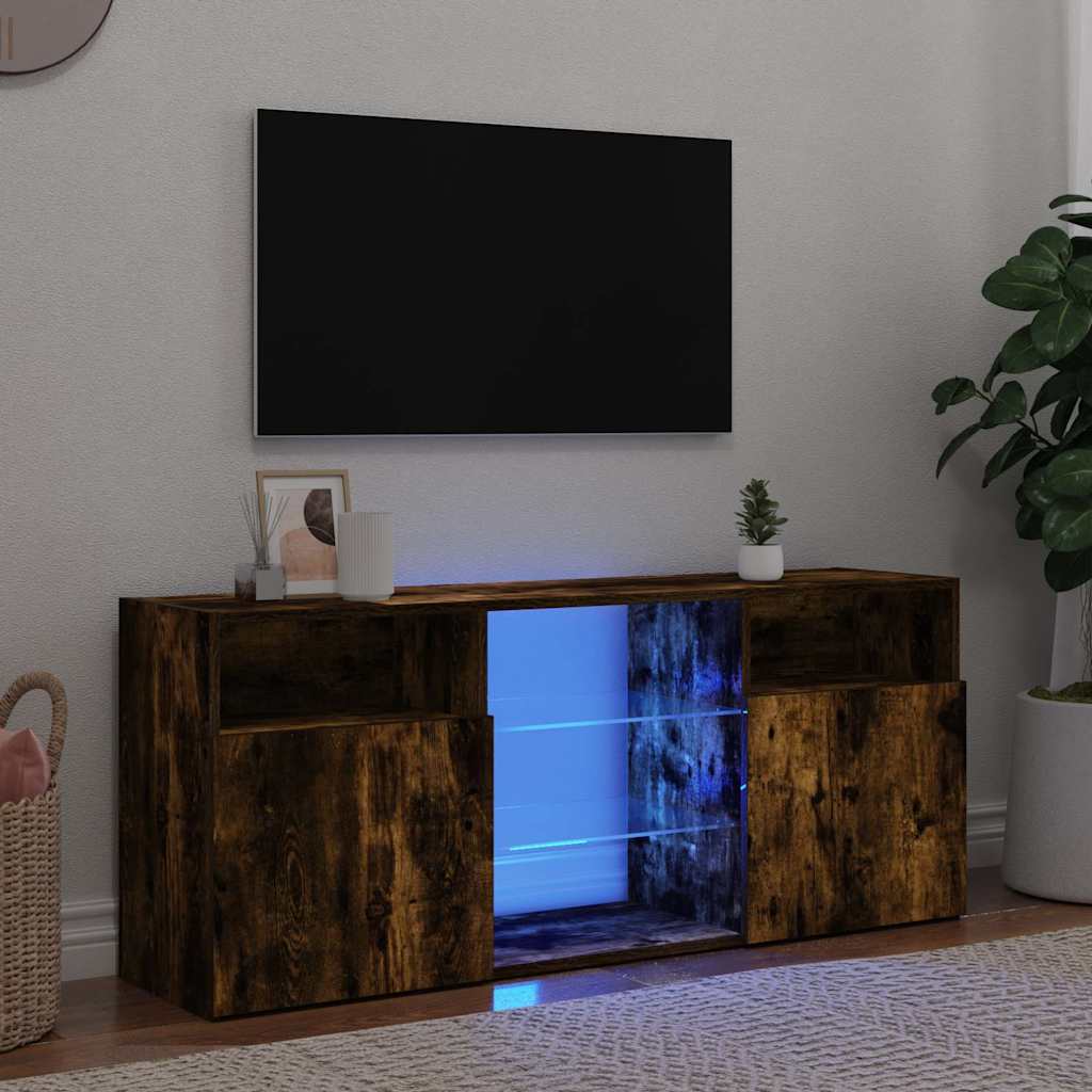 Televizora skapītis ar LED apgaismojumu, dūmu ozols, 120x30x50cm