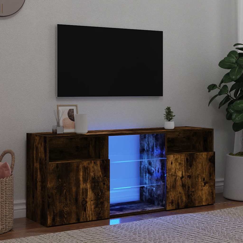 Televizora skapītis ar LED apgaismojumu, dūmu ozols, 120x30x50cm