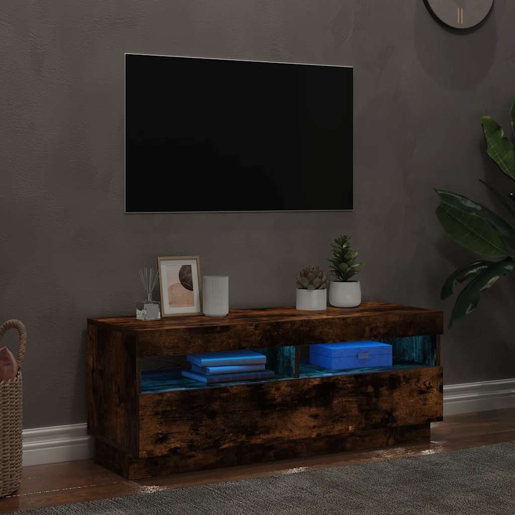 Televizoriaus spintelė su LED, dūminio ąžuolo, 100x35x40cm