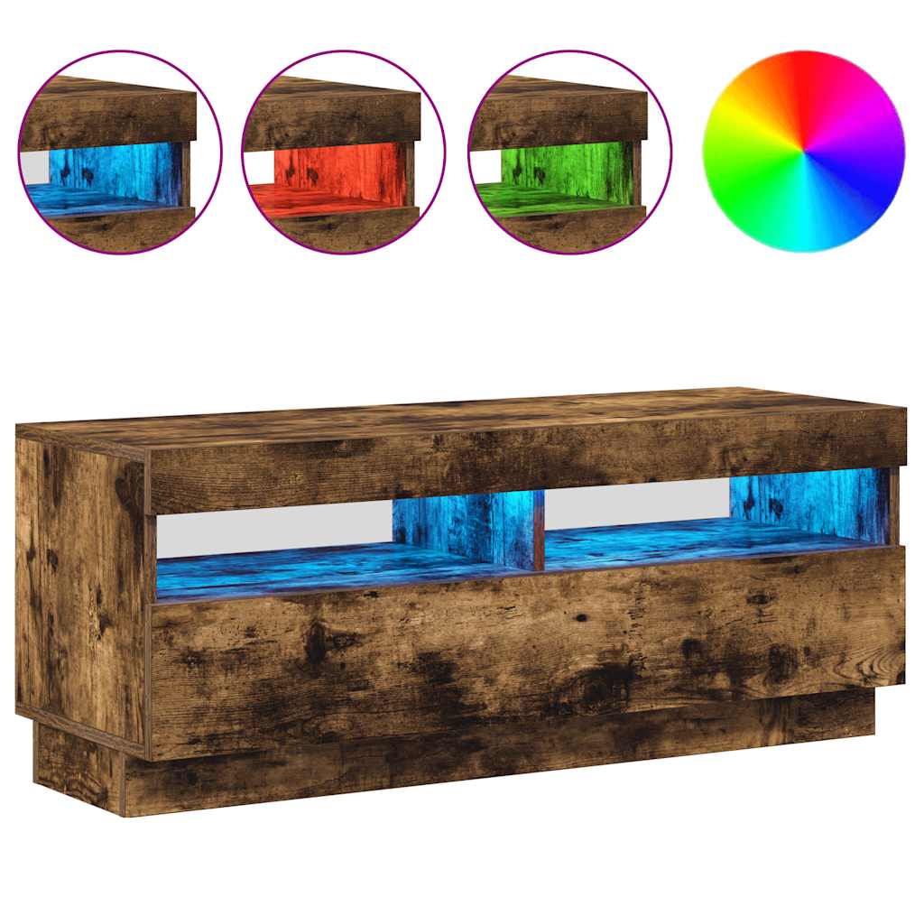 Televizoriaus spintelė su LED, dūminio ąžuolo, 100x35x40cm