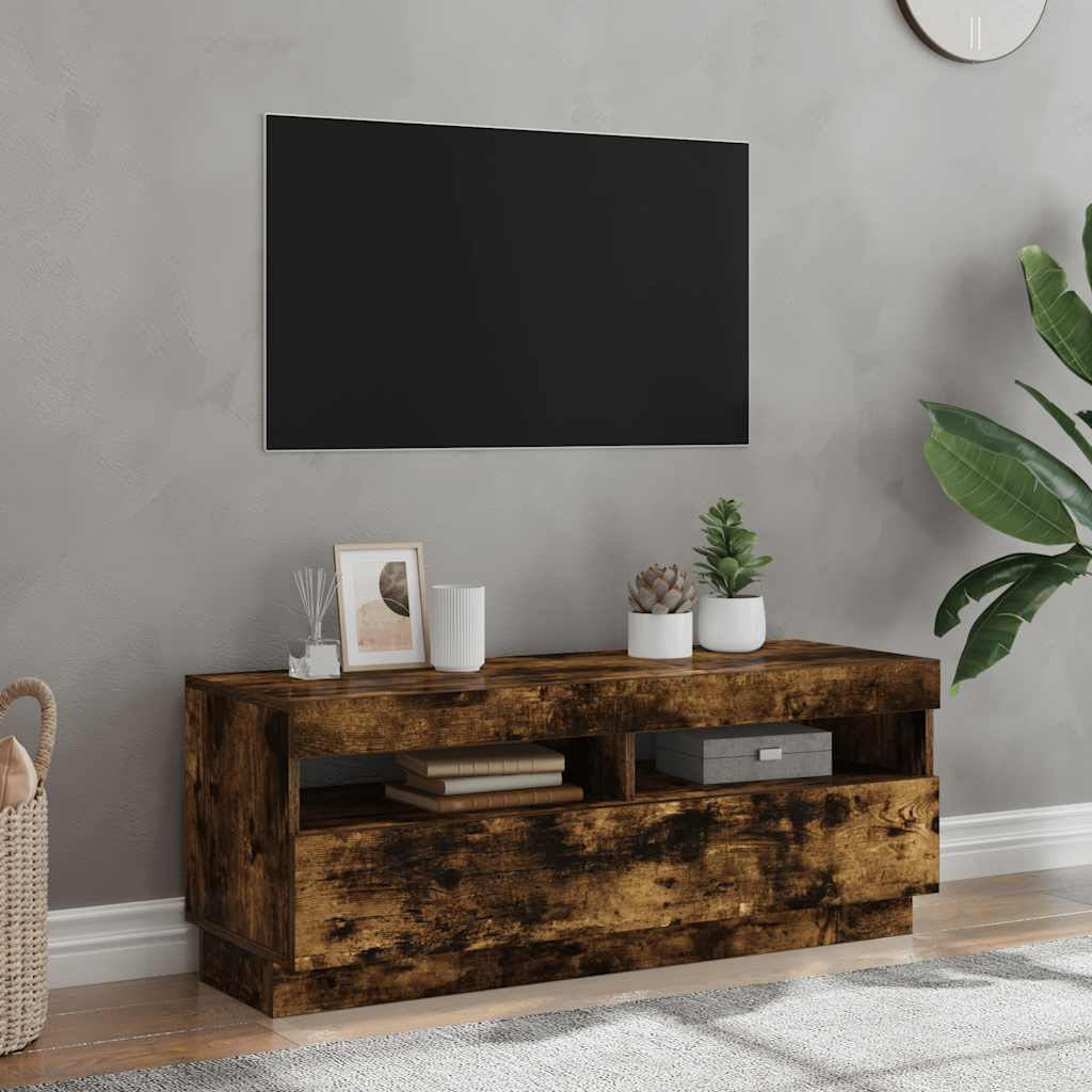 Televizoriaus spintelė su LED, dūminio ąžuolo, 100x35x40cm