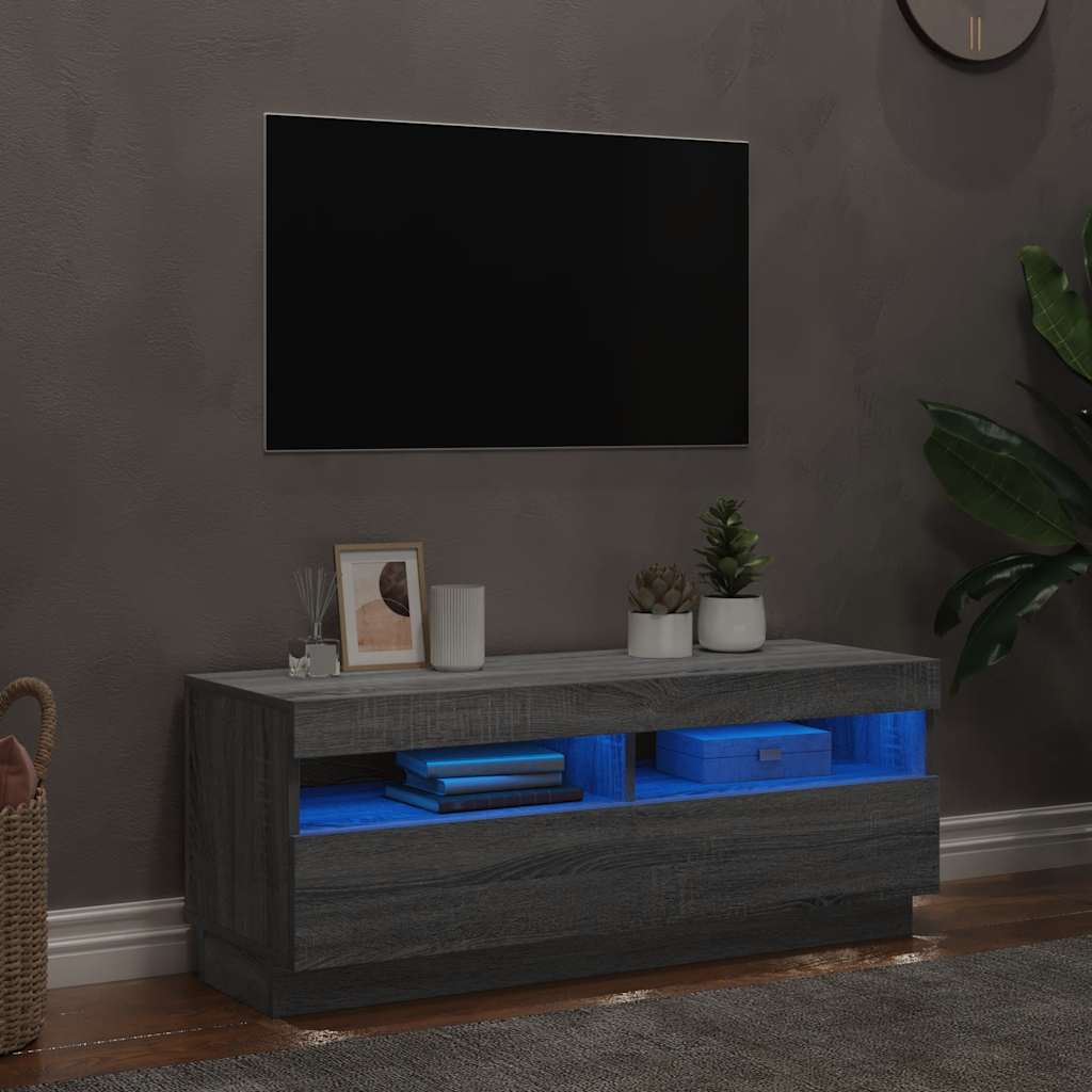 Televizoriaus spintelė su LED, pilka ąžuolo, 100x35x40cm
