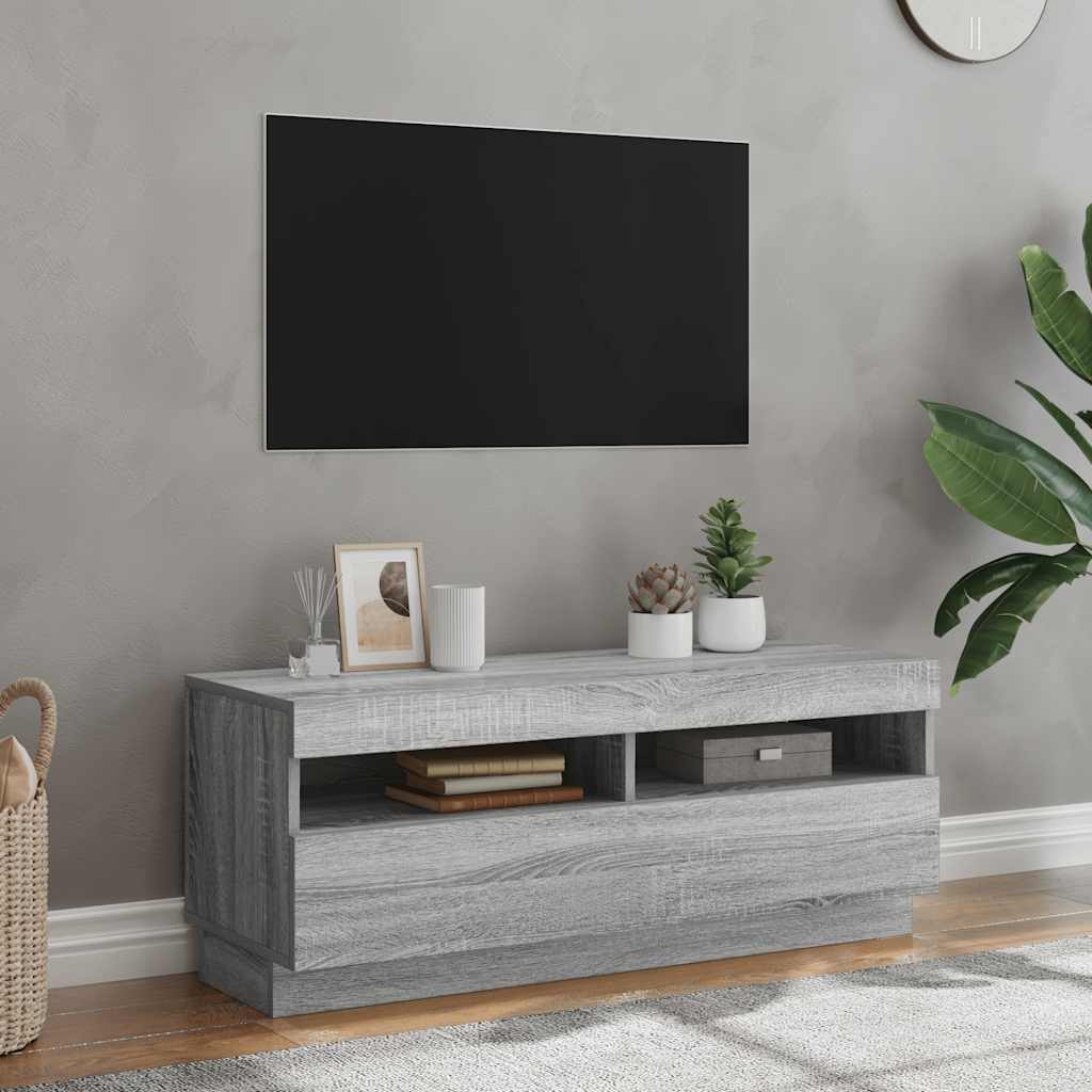 Televizoriaus spintelė su LED, pilka ąžuolo, 100x35x40cm
