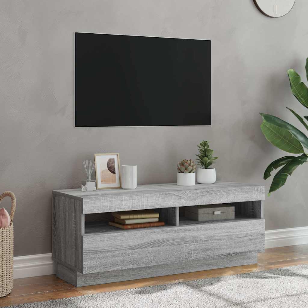 Televizoriaus spintelė su LED, pilka ąžuolo, 100x35x40cm