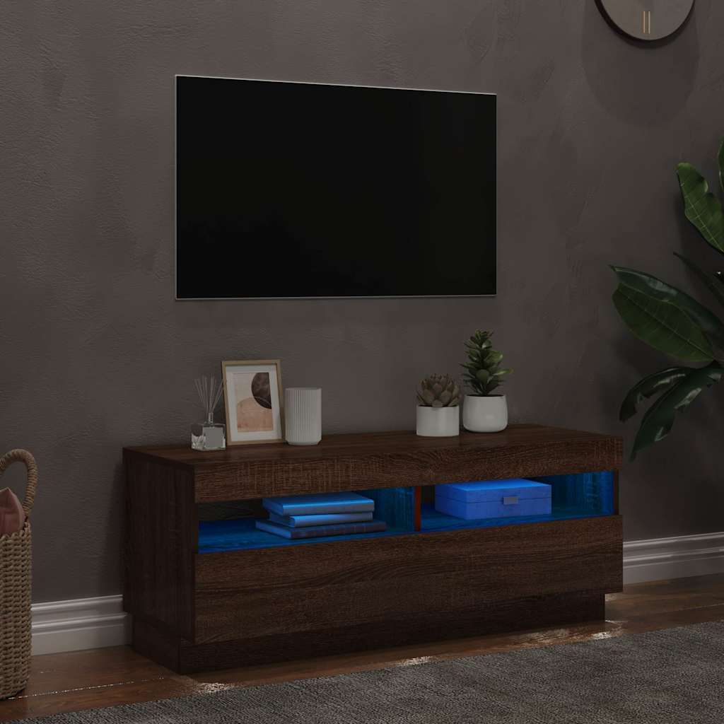Televizoriaus spintelė su LED, ruda ąžuolo, 100x35x40cm