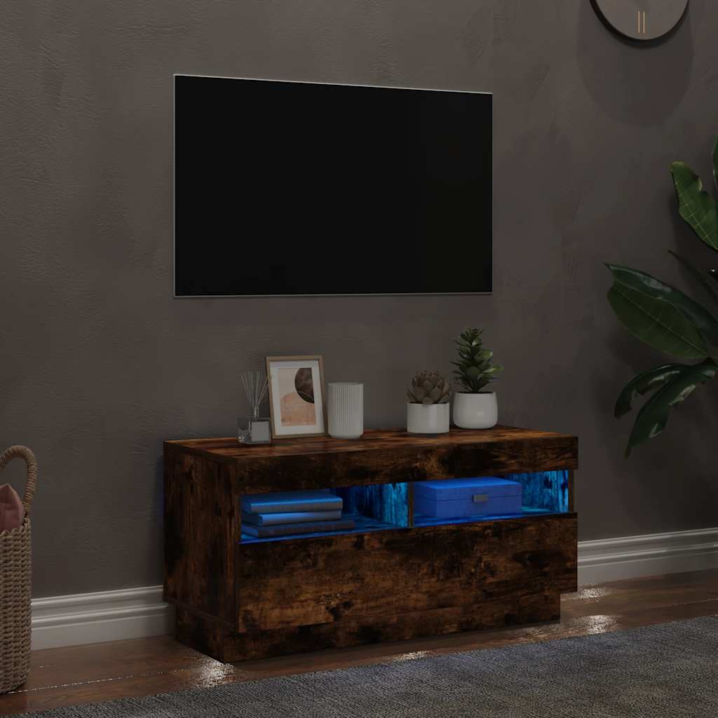 Televizoriaus spintelė su LED, dūminio ąžuolo, 80x35x40cm