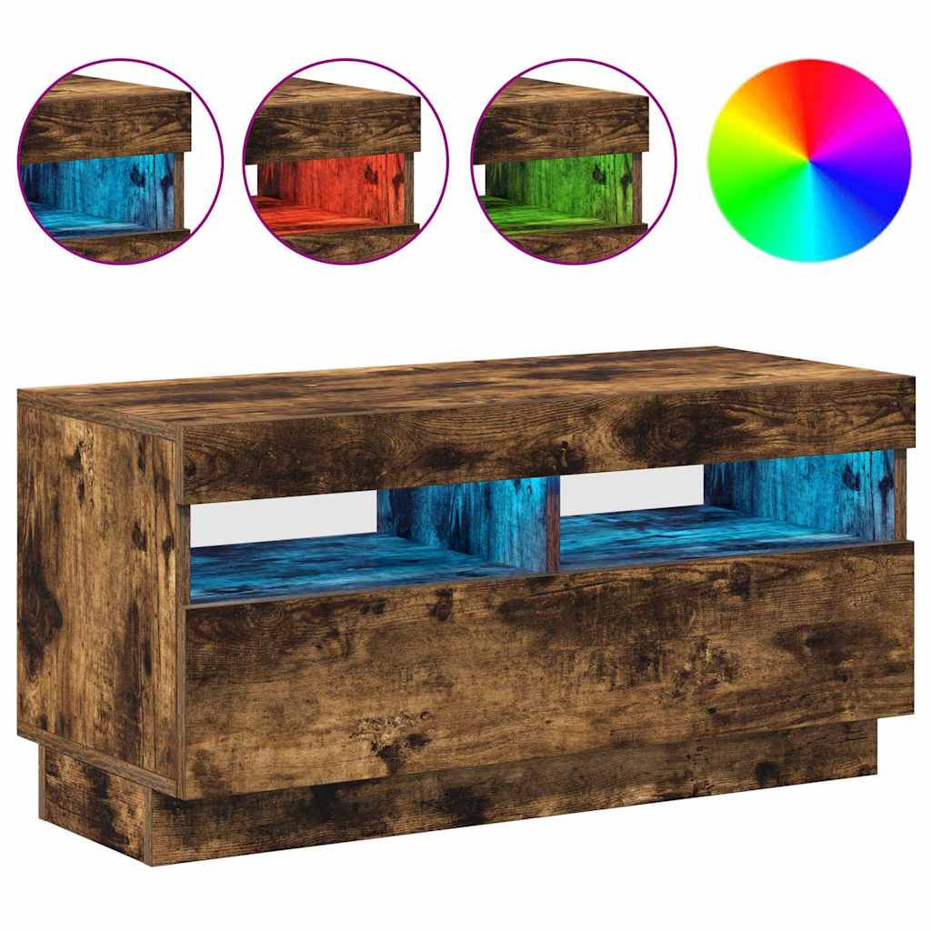 Televizoriaus spintelė su LED, dūminio ąžuolo, 80x35x40cm