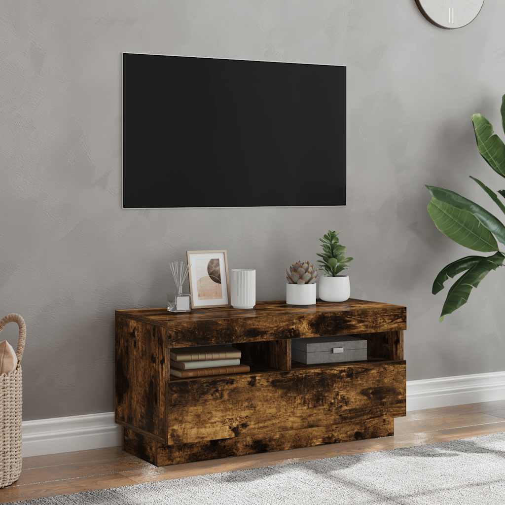 Televizoriaus spintelė su LED, dūminio ąžuolo, 80x35x40cm