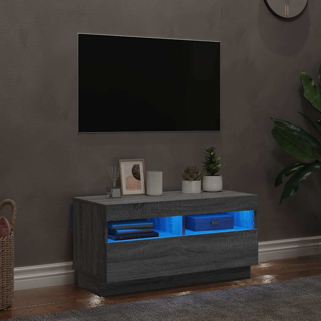 Televizoriaus spintelė su LED, pilka ąžuolo, 80x35x40cm