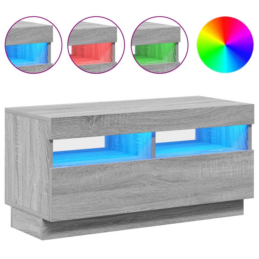 Televizoriaus spintelė su LED, pilka ąžuolo, 80x35x40cm